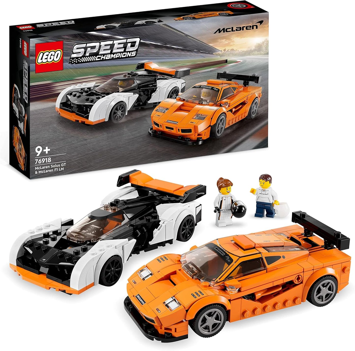 LEGO Speed ​​Champions McLaren Solus GT y McLaren F1 LM Set, 2 icónicos coches de carreras de juguete para niños y niñas a partir de 9 años, kit de construcción de modelos Hypercar, regalo coleccionable para niños 76918