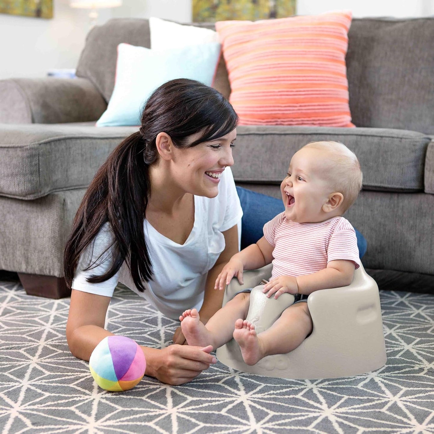 Bumbo Assento de chão para bebê com arnês ajustável 3 meses plus - Assento de bebê Sit Me Up - Cadeira de chão para bebês - cinza