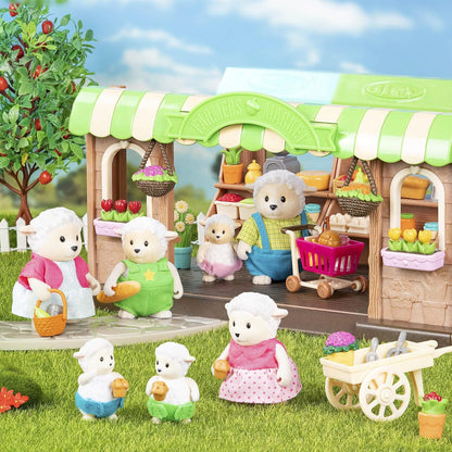 Li'l Woodzeez WZ6721Z Grandes Avós Curlycuddles Família de Ovelhas - Conjunto de 7 peças com estatuetas em miniatura - Brinquedos e acessórios de animais para crianças a partir de 3 anos, multicoloridos