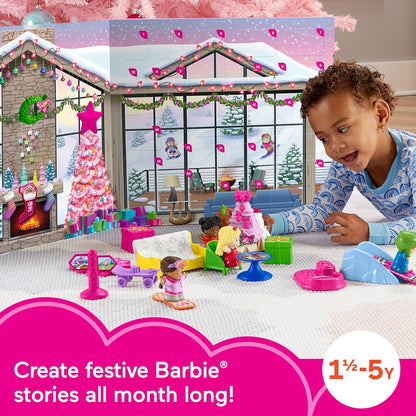 Fisher-Price Calendário do Advento da Barbie Little People da e conjunto de brinquedos para crianças, 24 bonecos de Natal e peças de brincar