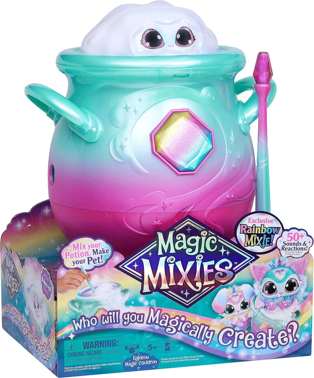 Magic Mixies Caldeirão de nebulização mágico com brinquedo de pelúcia interativo de 8 polegadas