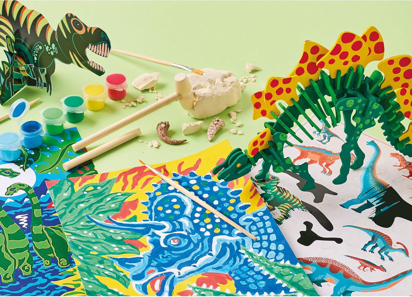 Janod - Jurassic Explorer - Pasta Explorer - Kit de artes e ofícios - 6 atividades diferentes - Brinquedo de atividades artesanais infantis para maiores de 6 anos,