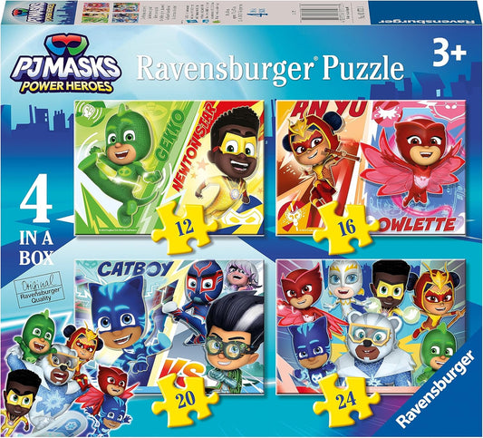 PJ Masks Ravensburger quebra-cabeças para crianças de 3 anos a mais - 4 em uma caixa (12, 16, 20, 24 peças)