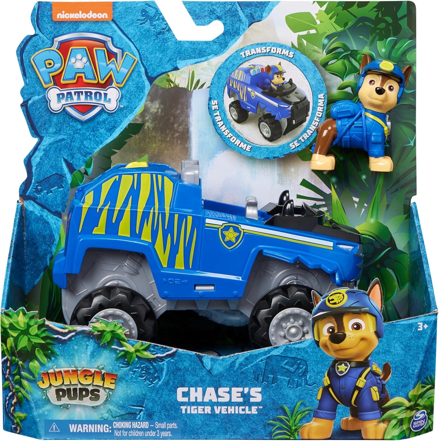 Paw Patrol Jungle Pups, veículo Chase Tiger, caminhão de brinquedo com figura de ação colecionável, brinquedos infantis para meninos e meninas de 3 anos ou mais