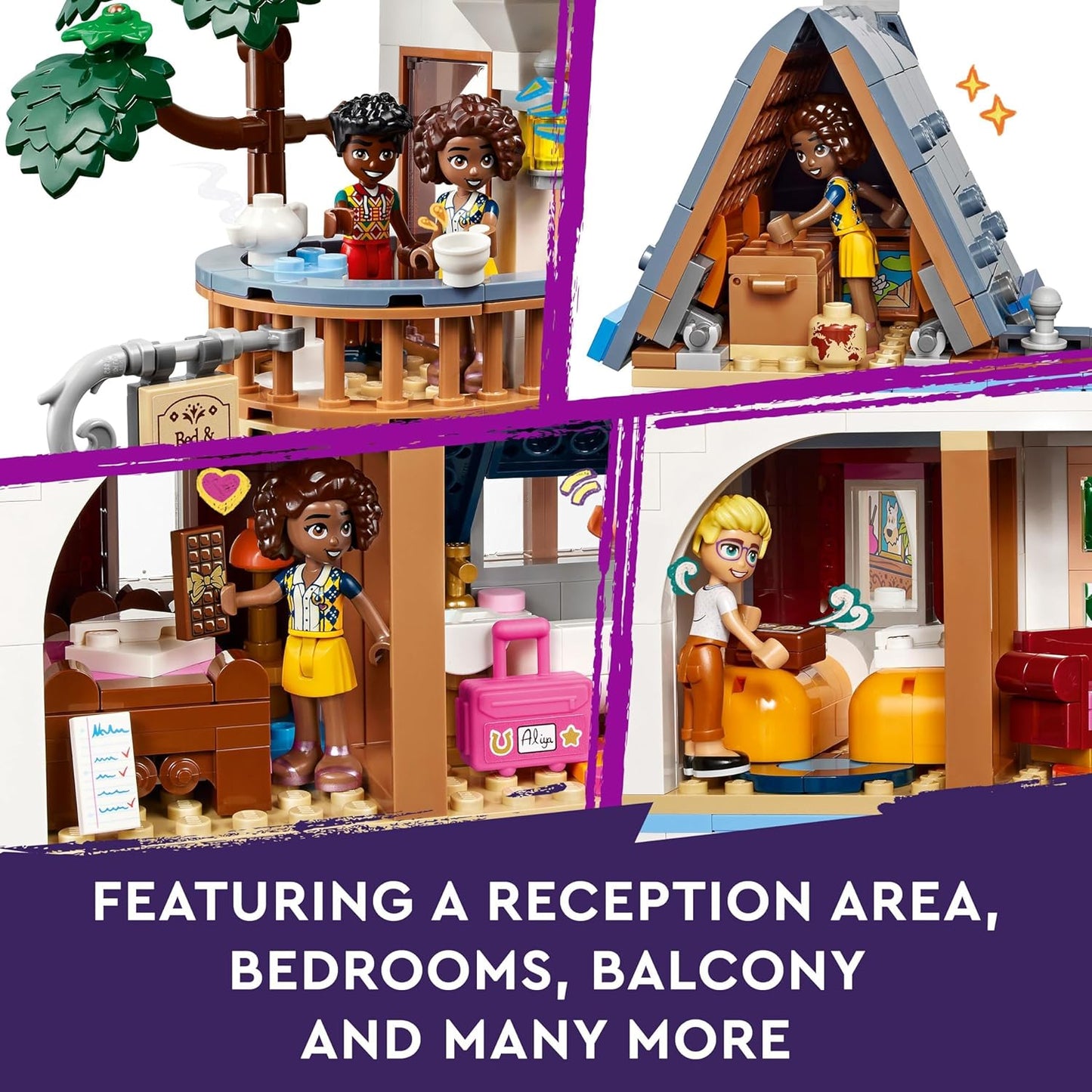 LEGO Friends Castle Bed and Breakfast Hotel Playset, brinquedo de construção para crianças de 12 anos ou mais, com 4 minibonecas, uma figura de cachorro e acessórios, ideia de presente para meninas, meninos e adolescentes 42638