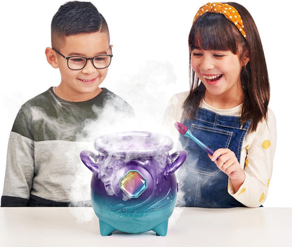 Magic Mixies - Caldeirão roxo mágico com névoa real com brinquedo interativo azul e de pelúcia de 8 polegadas, siga o livro de feitiços Adicione os ingredientes mágicos, quem você criará magicamente?