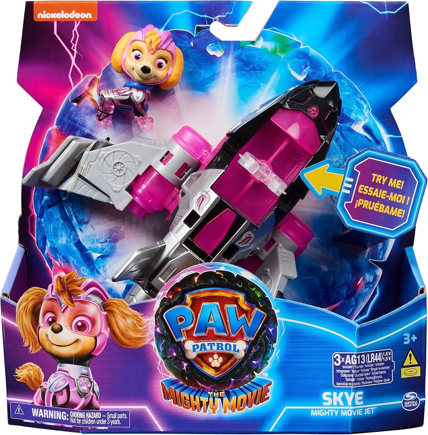 Paw Patrol: The Mighty Movie Airplane Toy com Skye Mighty Pups boneco de ação, luzes e sons, brinquedos infantis para meninos e meninas 3+