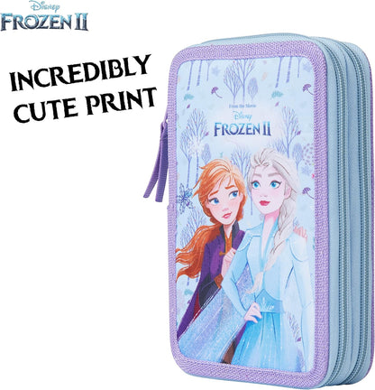 Disney Estojo de Lápis Cheio com Papelaria para Crianças, Material Escolar Lápis de Cor, Marcadores - Presentes para Meninas (Blue Frozen Double Zip)