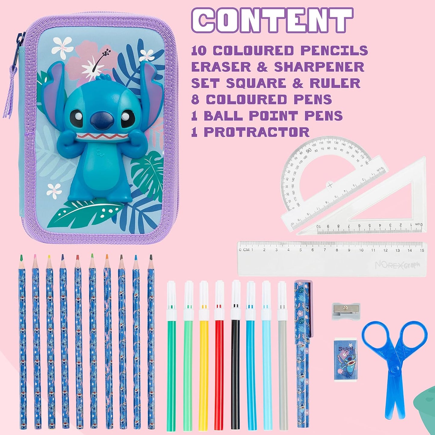 Disney Estojo de Lápis Cheio com Papelaria para Crianças, Material Escolar Lápis de Cor, Marcadores - Presentes para Meninas (Blue Frozen Double Zip)