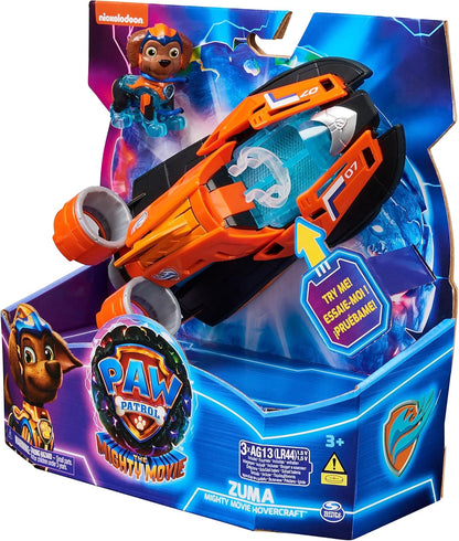 Paw Patrol: The Mighty Movie, Jet Boat de juguete con figura de acción de Zuma Mighty Pups, luces y sonidos, juguetes para niños y niñas 3+