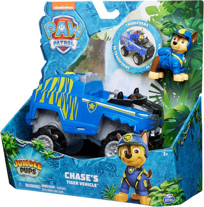 Paw Patrol Jungle Pups, veículo Chase Tiger, caminhão de brinquedo com figura de ação colecionável, brinquedos infantis para meninos e meninas de 3 anos ou mais