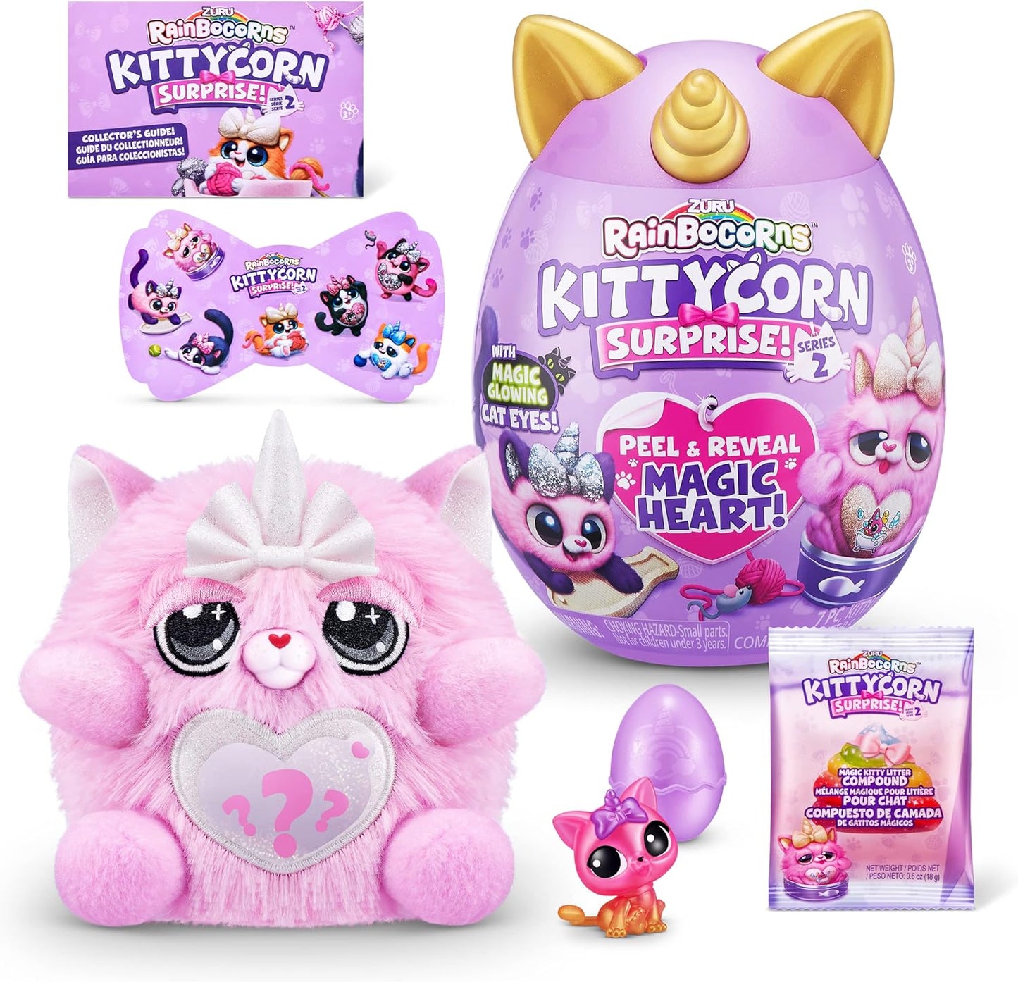 Rainbocorns Kittycorn Surprise Series 2, Chai, o gato chinchila - pelúcia colecionável - 10 surpresas para desembalar, descascar e revelar coração, adesivos, maiores de 3 anos (gato chinchila)