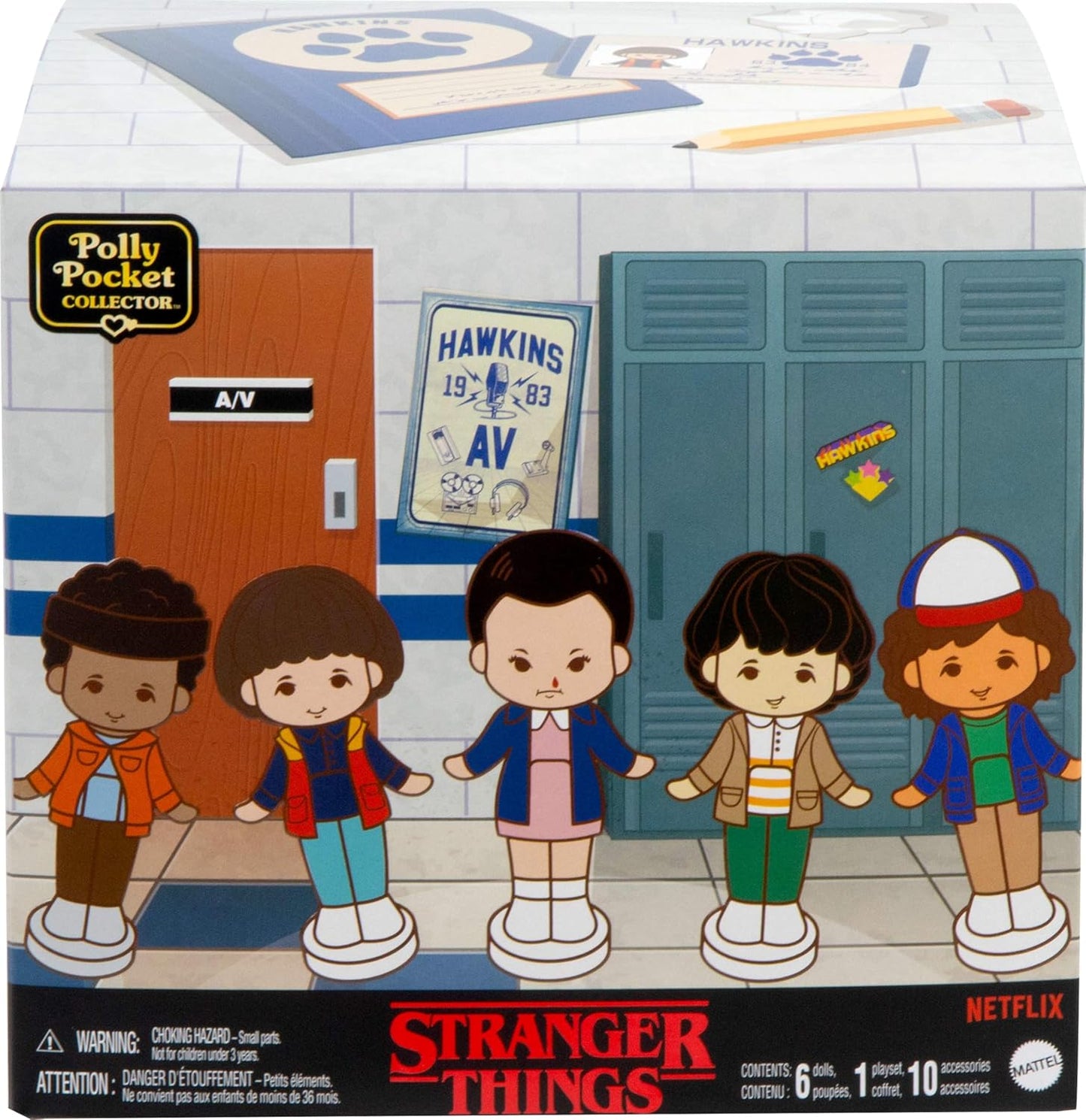 Polly Pocket Collector Playset, Stranger Things Compact com 6 bonecos de personagens de edição especial e 10 acessórios, HWP22