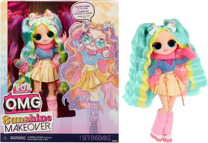 Jajaja ¡Sorpresa! Muñeca de moda OMG Sunshine Makeover - BUBBLEGUM DJ - Incluye cambio de color solar UV, muchas sorpresas y accesorios fabulosos - Gran regalo para niños de 4 años en adelante