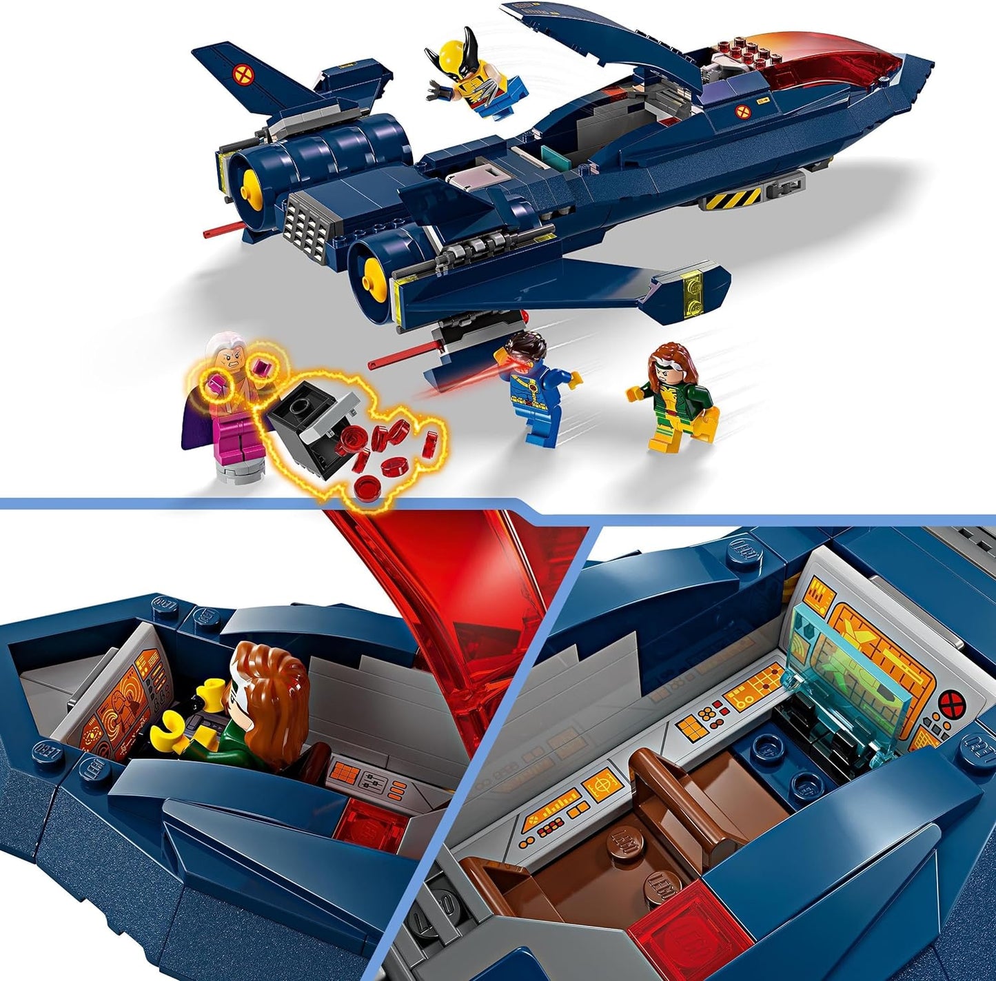 LEGO Avião de brinquedo edificável Marvel X-Men X-Jet para crianças, meninos e meninas, kit de construção de modelo de avião com minifiguras de super-herói Wolverine, Ciclope, Rogue e Magneto, ideia de presente de aniversário 76281