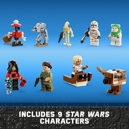 LEGO 75366 Star Wars Advent Calendar 2023 com 24 presentes, incluindo 9 personagens, 10 veículos de brinquedo e 5 minimodelos icônicos, presente de contagem regressiva de Natal para crianças e fãs