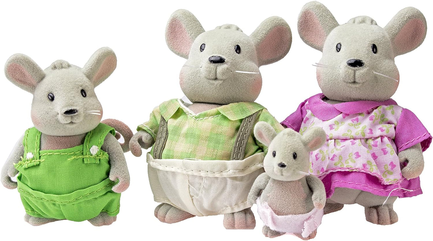 Li’l Woodzeez – Família Handydandy Mouse – Conjunto de brinquedos de 5 peças com estatuetas de animais em miniatura e livro de histórias – Brinquedos e acessórios de animais para crianças a partir de 3 anos