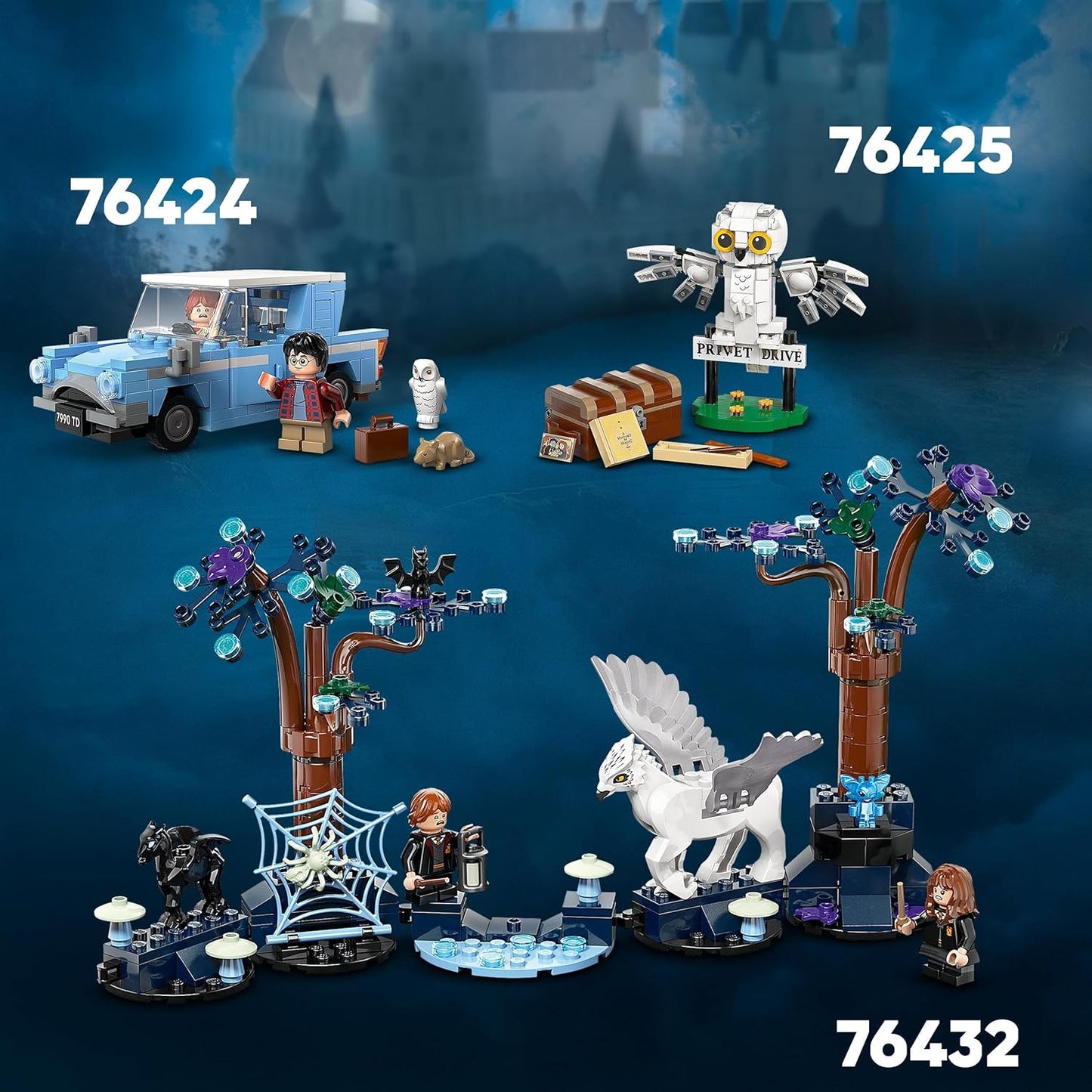 LEGO Brinquedo de carro voador Ford Anglia Harry Potter para crianças, meninos e meninas com mais de 7 anos, modelo edificável com minifigura do personagem Ron Weasley e figura de Edwiges, a coruja, presentes do mundo mágico 76424