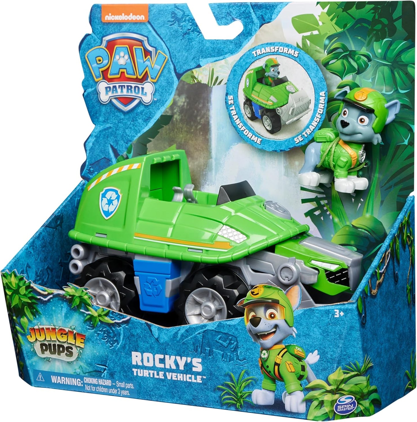 Paw Patrol Jungle Pups, veículo Rocky Snapping Turtle, caminhão de brinquedo com figura de ação colecionável, brinquedos infantis para meninos e meninas de 3 anos ou mais