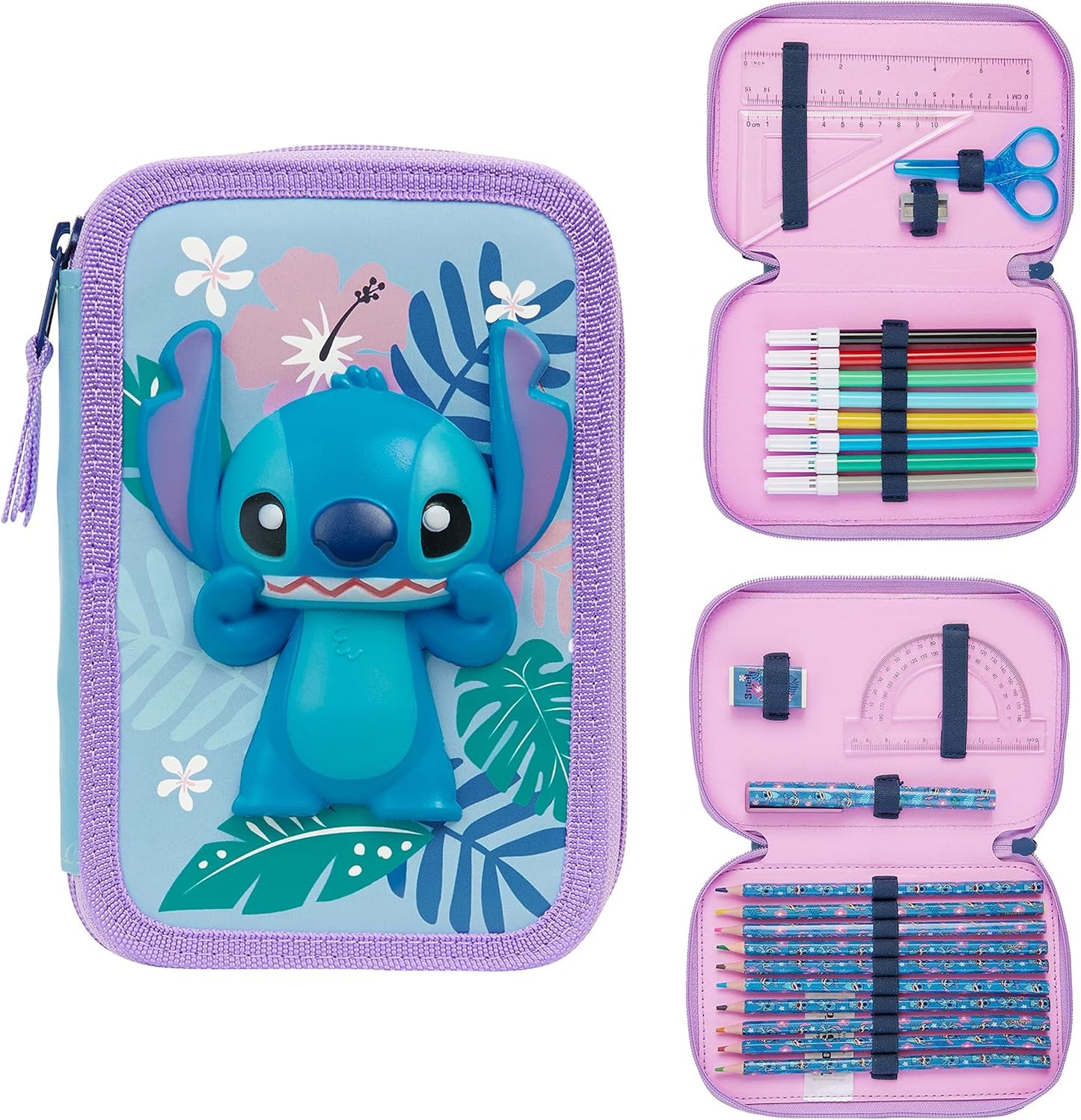 Disney Estojo de Lápis Cheio com Papelaria para Crianças, Material Escolar Lápis de Cor, Marcadores - Presentes para Meninas (Blue Frozen Double Zip)