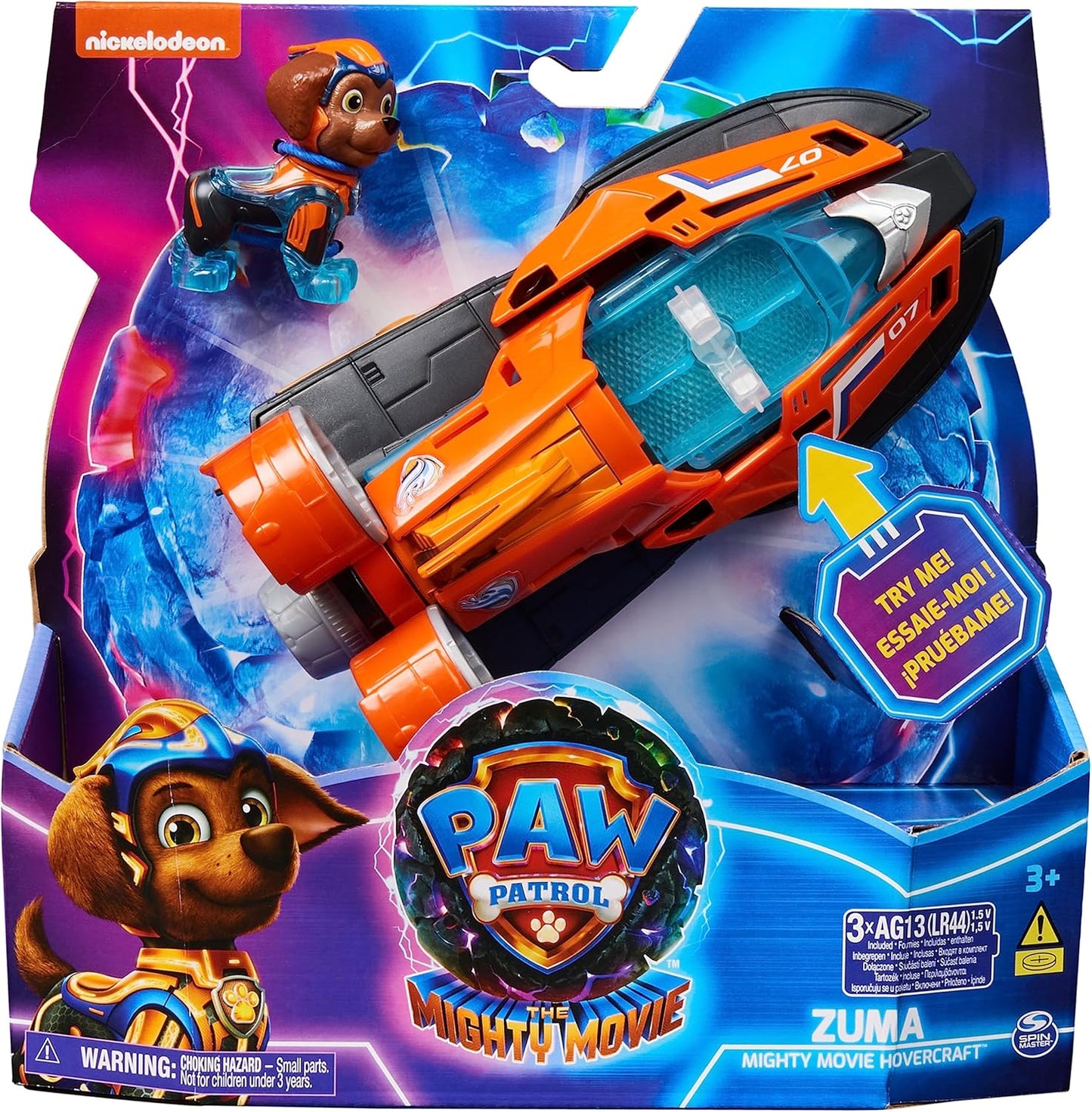 Paw Patrol: The Mighty Movie, Jet Boat de juguete con figura de acción de Zuma Mighty Pups, luces y sonidos, juguetes para niños y niñas 3+