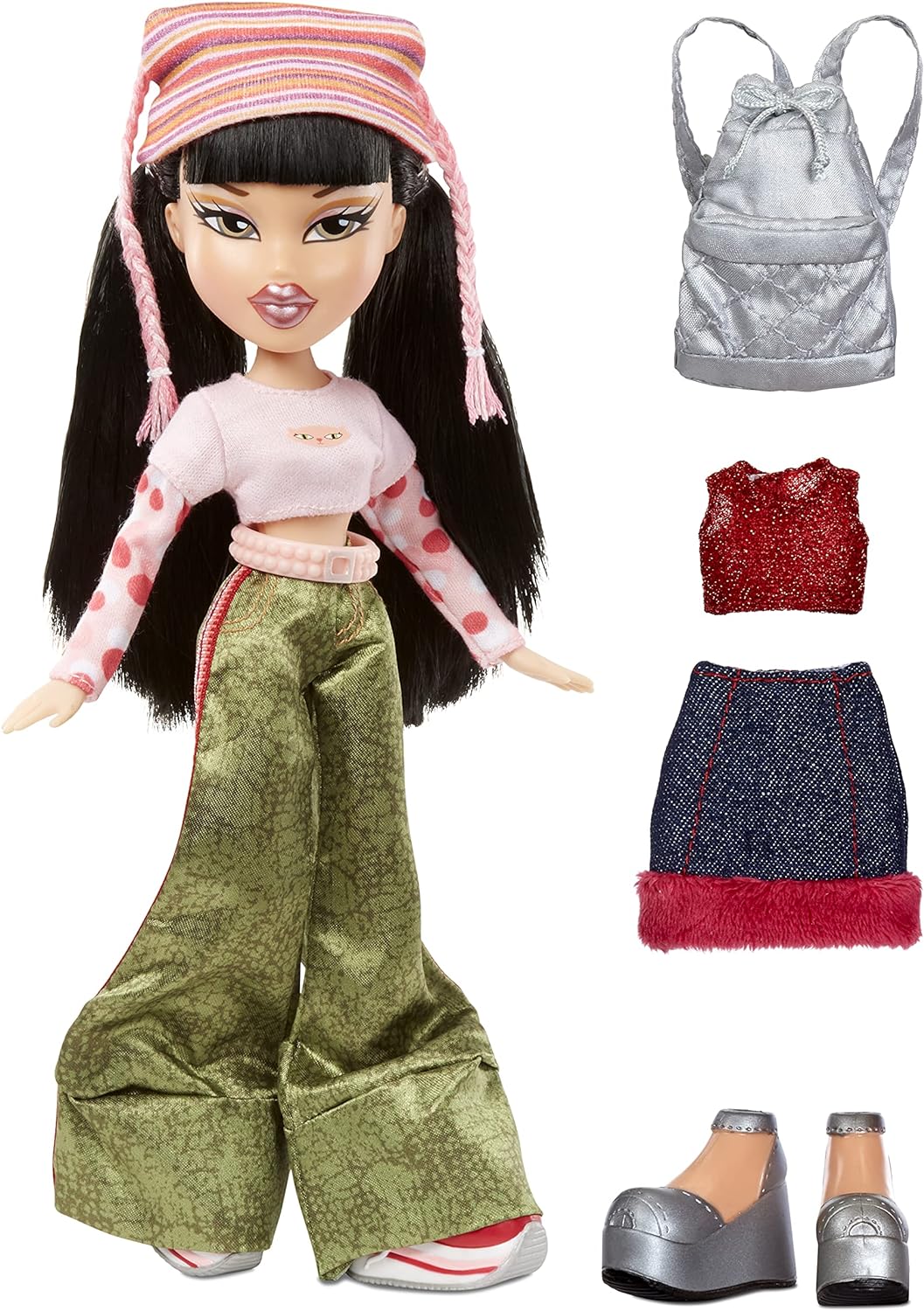 Bratz 20 Yearz Special Edition Original Fashion Doll Jade - Embalagem holográfica e pôster - Motivo 20 Yearz, Fan Fave Rerelease 2001 Réplica - Inclui 2 roupas, sapatos, etc., 9 x 9 x 11,5 polegadas