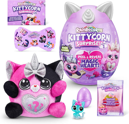 Rainbocorns Kittycorn Surprise Series 2, Mozie the Calico Cat - Pelúcia colecionável - 10 surpresas para desembalar, descascar e revelar coração, adesivos, maiores de 3 anos (gato chita)