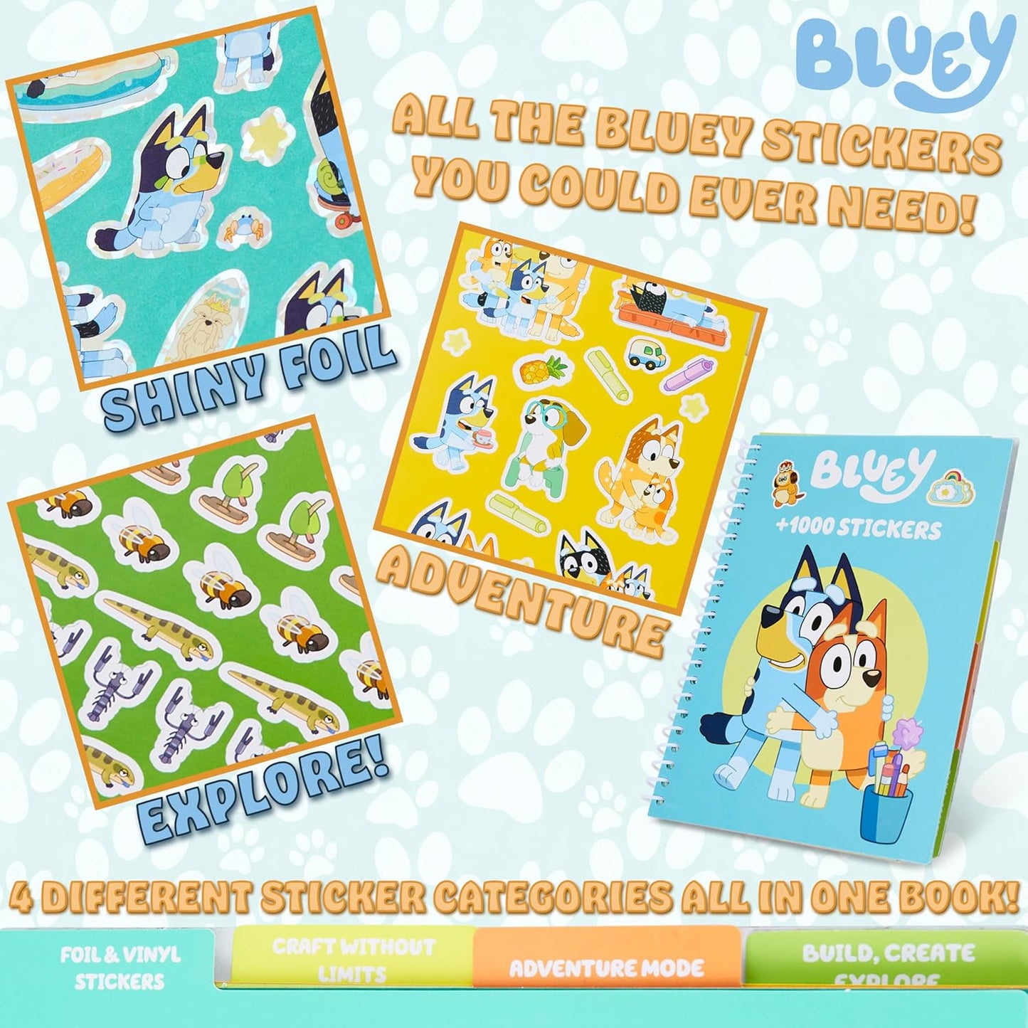 Bluey Libro de pegatinas para niños con 28 hojas de pegatinas, más de 1000 pegatinas para álbumes de recortes, juego de actividades artísticas, regalos para niños