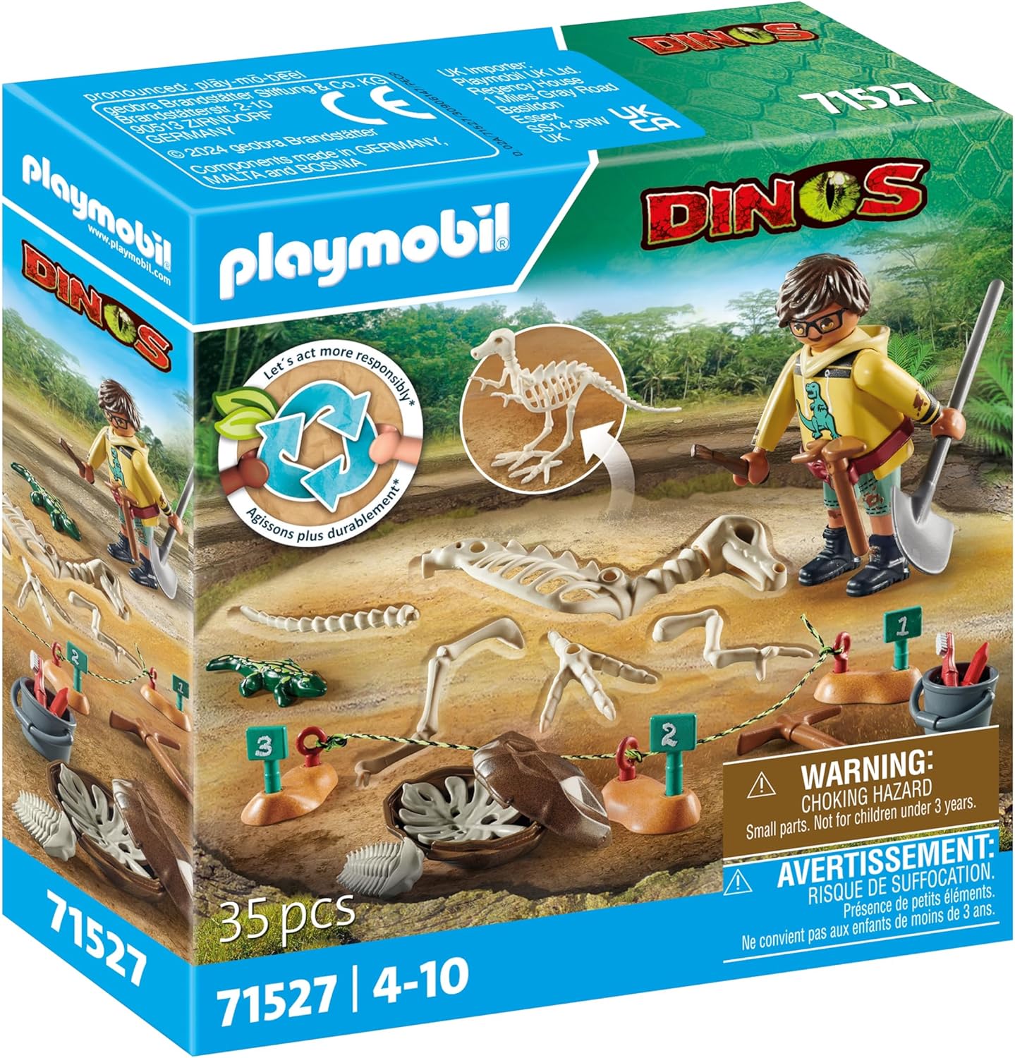 Playmobil 71527 Dinos: escavação arqueológica com esqueleto de dinossauro, conjuntos de dinossauros emocionantes, jurássico, brinquedos de dinossauro, dramatização divertida e imaginativa,