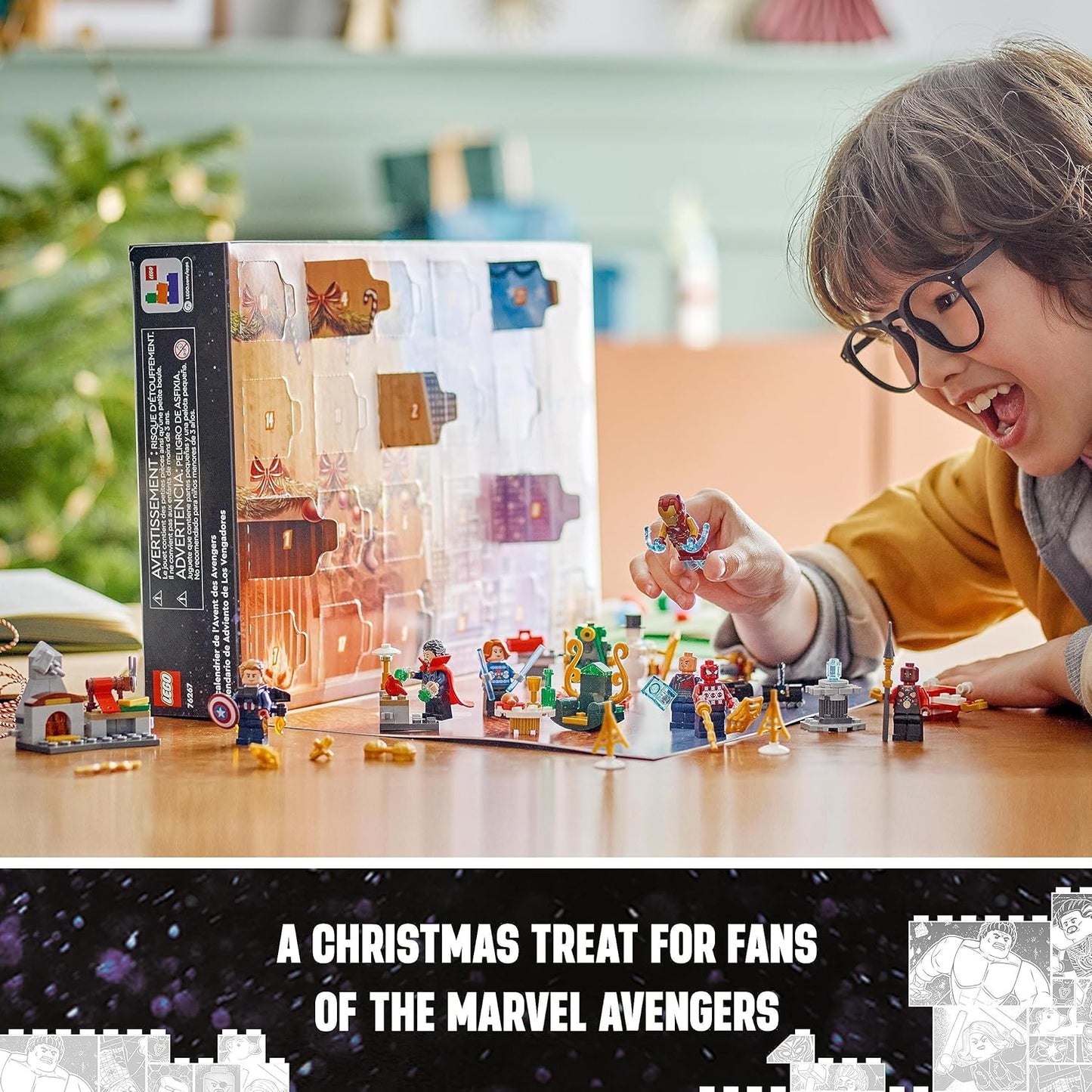 LEGO 76267 Calendário do Advento dos Vingadores da Marvel 2023 com 24 presentes incl. Capitão América, Homem-Aranha, Homem de Ferro e mais minifiguras de super-heróis, presente de contagem regressiva de Natal para crianças