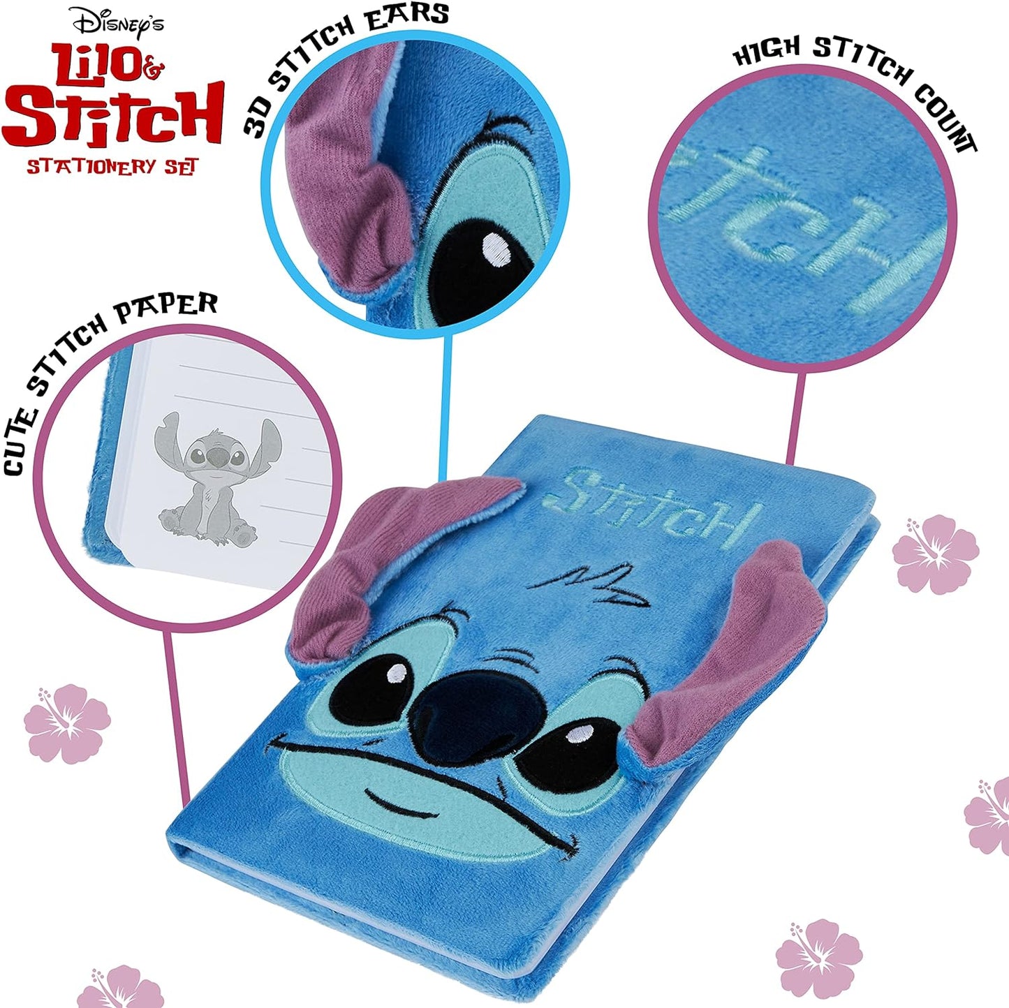 Disney Stitch Kids A5 Diario y bolígrafo, juego de papelería - Regalos de Stitch para niñas (lindo azul)