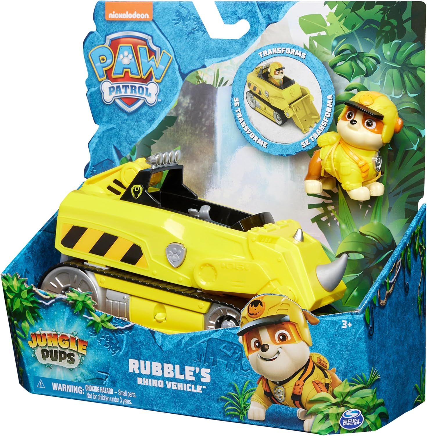 Paw Patrol Jungle Pups vehiculo Rubble Rhino camion de juguete con f