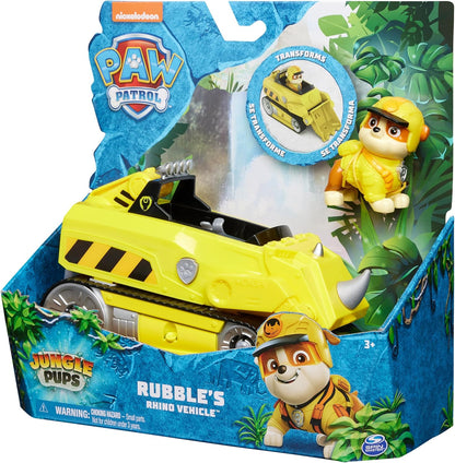 Paw Patrol Jungle Pups, vehículo Rubble Rhino, camión de juguete con figura de acción coleccionable, juguetes para niños y niñas de 3 años en adelante