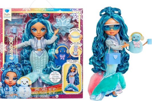 Rainbow High Winter Wonderland - Skyler (azul) - Boneca fashion de 28 cm, com neve mágica escondida que incha com água, vem com um kit de boneco de neve, adequada para crianças de 4 a 12 anos e colecionadores