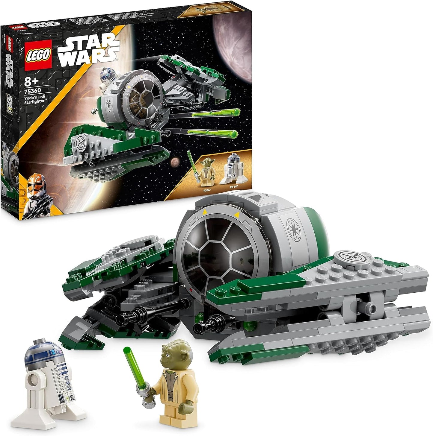 LEGO Brinquedo de construção Jedi Starfighter de Star Wars Yoda para crianças, meninos e meninas, conjunto de veículos The Clone Wars com minifigura do Mestre Yoda