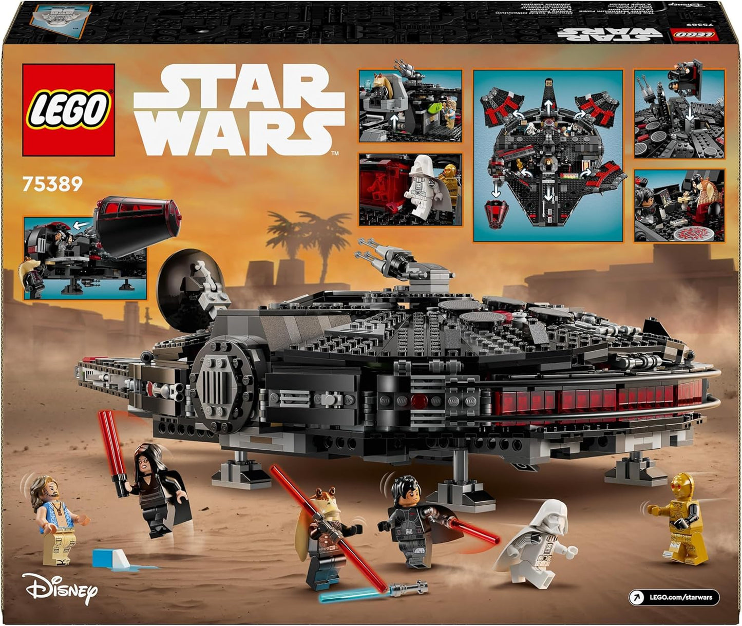 LEGO Conjunto de nave estelar Star Wars The Dark Falcon, brinquedo de construção de veículos para meninos e meninas com mais de 10 anos, com 6 minifiguras incl. C-3PO, presente de aniversário para crianças e fãs 75389