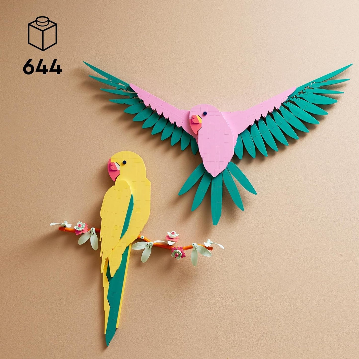 LEGO Coleção Art The Fauna - Papagaios arara, arte de parede para decoração de sala de estar, ideia de decoração de escritório doméstico, conjunto de artes e ofícios com tema de pássaros para adultos, presentes para mulheres, homens, ela ou ele 31211