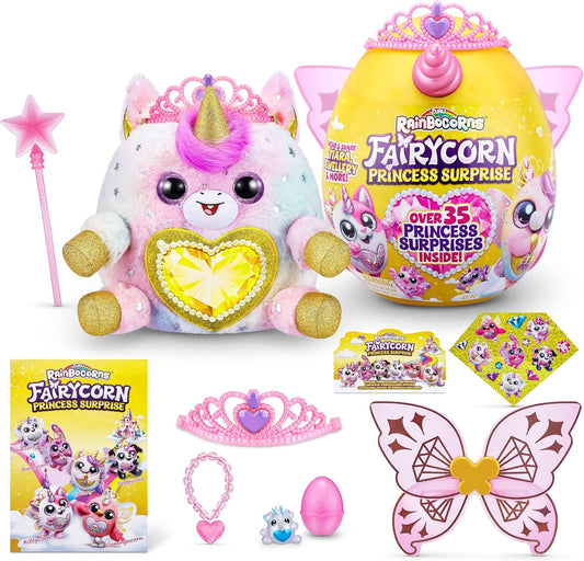 Rainbocorns Fairycorn Princess Série 6 Ruby the Unicorn - Pelúcia colecionável - Surpresas mágicas da princesa fada, animal de pelúcia de pelúcia, adesivos