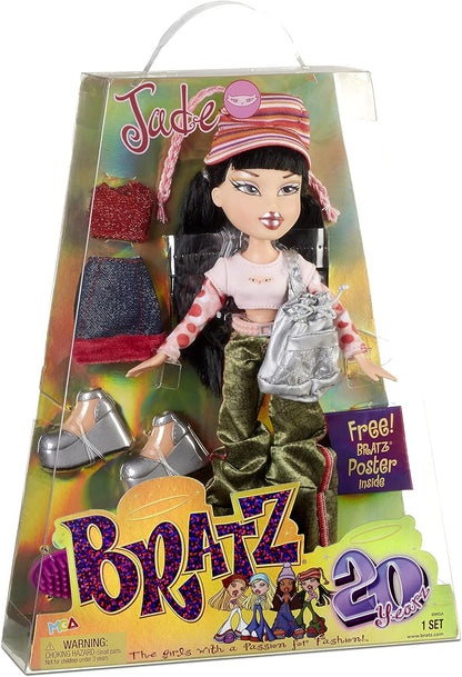 Bratz 20 Yearz Special Edition Original Fashion Doll Jade - Embalagem holográfica e pôster - Motivo 20 Yearz, Fan Fave Rerelease 2001 Réplica - Inclui 2 roupas, sapatos, etc., 9 x 9 x 11,5 polegadas