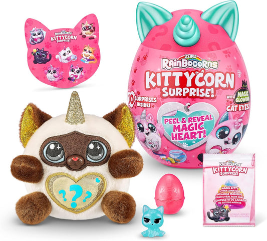 Rainbocorns Kittycorn Surprise, Yaxi, o gato siamês - Pelúcia colecionável - 10 surpresas para desembalar, descascar e revelar coração, adesivos, lodo, maiores de 3 anos (gato siamês)