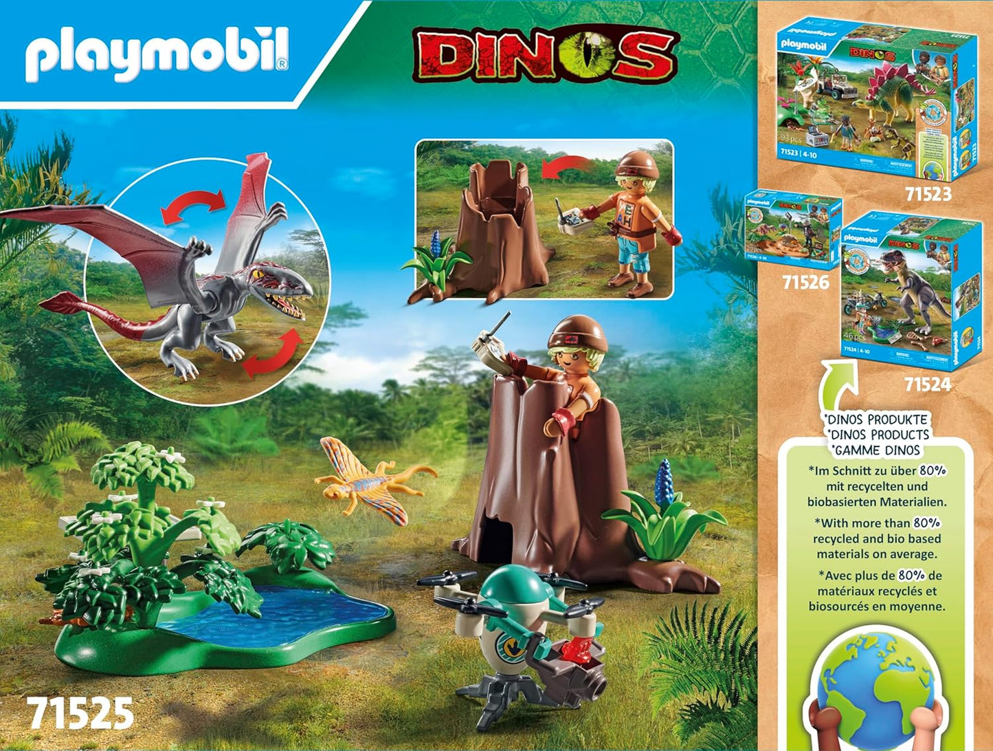 Playmobil 71525 Dinos: Observatório para Dimorphodon, incluindo drone com câmera e outros acessórios emocionantes, conjuntos de jogos sustentáveis adequados para crianças a partir de 4 anos