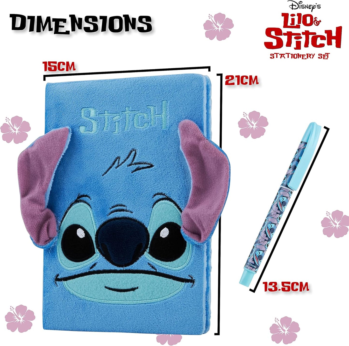 Disney Stitch Kids A5 Diario y bolígrafo, juego de papelería - Regalos de Stitch para niñas (lindo azul)