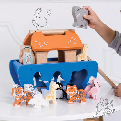 Le Toy Van TV212 Classificador de formas de Noé | Brinquedo sensorial para bebês com arca colorida e animais - adequado para crianças de 2 anos ou mais