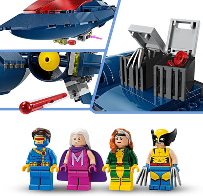 LEGO Avião de brinquedo edificável Marvel X-Men X-Jet para crianças, meninos e meninas, kit de construção de modelo de avião com minifiguras de super-herói Wolverine, Ciclope, Rogue e Magneto, ideia de presente de aniversário 76281