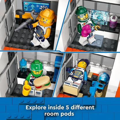 LEGO Brinquedo de estação espacial modular da cidade para meninos, meninas e crianças de mais de 7 anos, conjunto de jogos de exploração científica com um ônibus espacial e 6 minifiguras de astronauta, presente de aniversário para amantes de naves