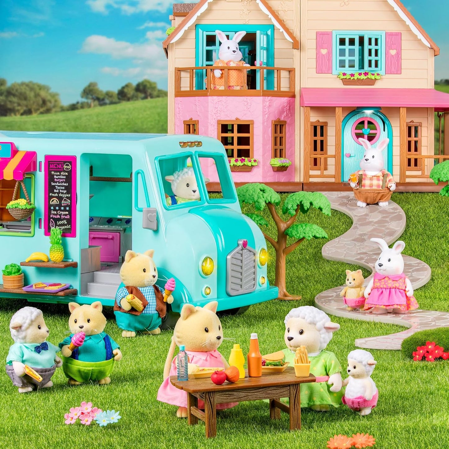 Li'l Woodzeez - Honeysuckle Hillside Cottage - Conjunto de brinquedos de 20 peças com casinha de brinquedo, móveis e acessórios - Casas em miniatura e conjuntos de jogos para crianças de 3 anos ou mais