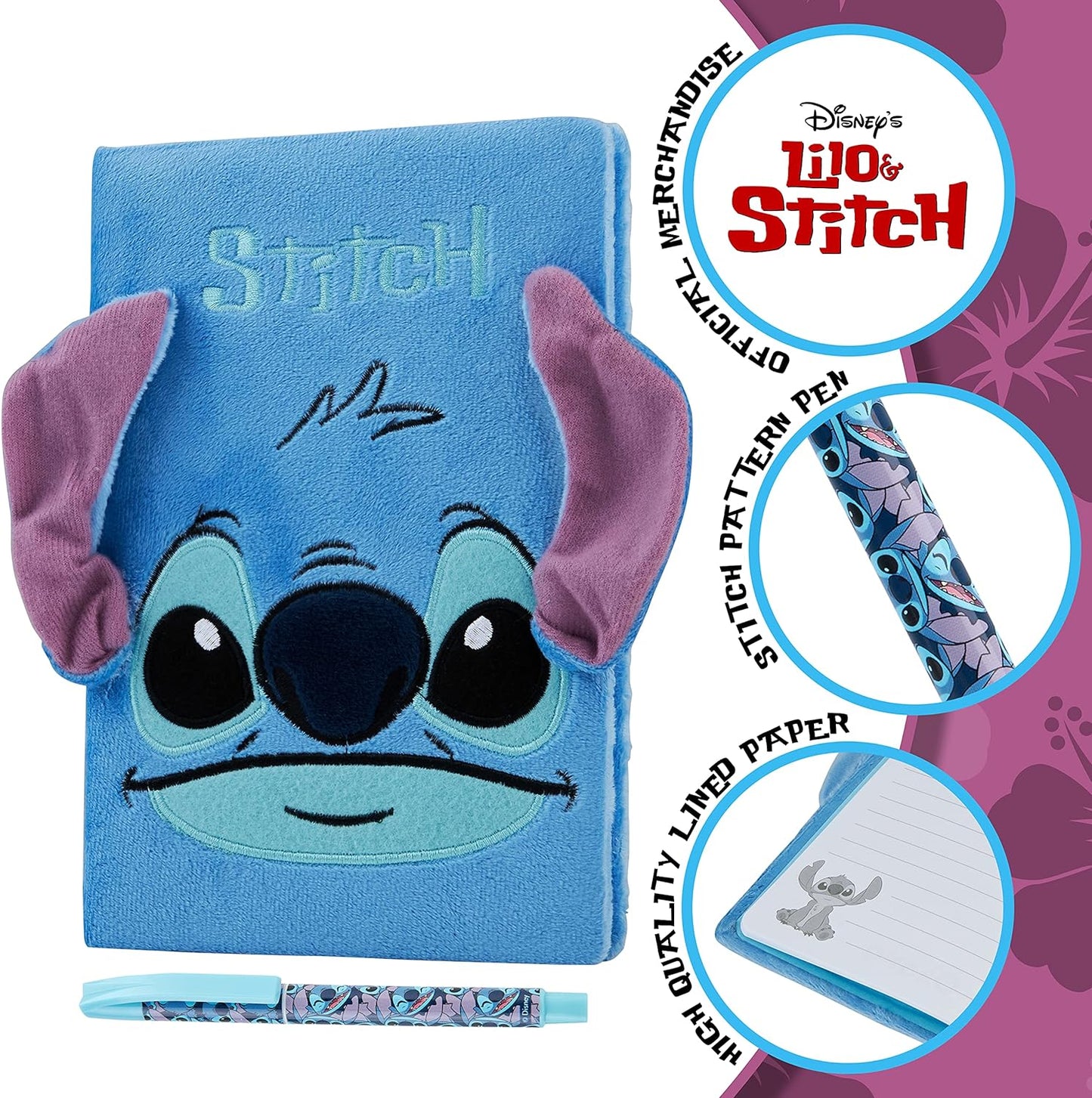 Disney Stitch Kids A5 Diario y bolígrafo, juego de papelería - Regalos de Stitch para niñas (lindo azul)