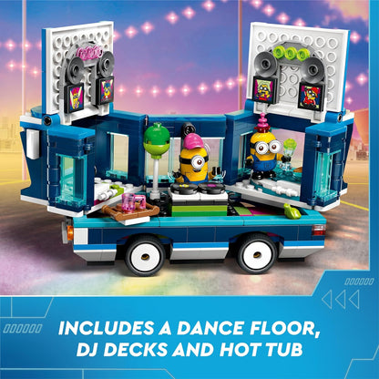 LEGO Ônibus de festa musical Despicable Me Minions, brinquedo de construção criativo para crianças, meninos e meninas com mais de 7 anos, inclui figuras de Gus, Mel, Dave e Phil, ideia criativa para presente de aniversário 75581