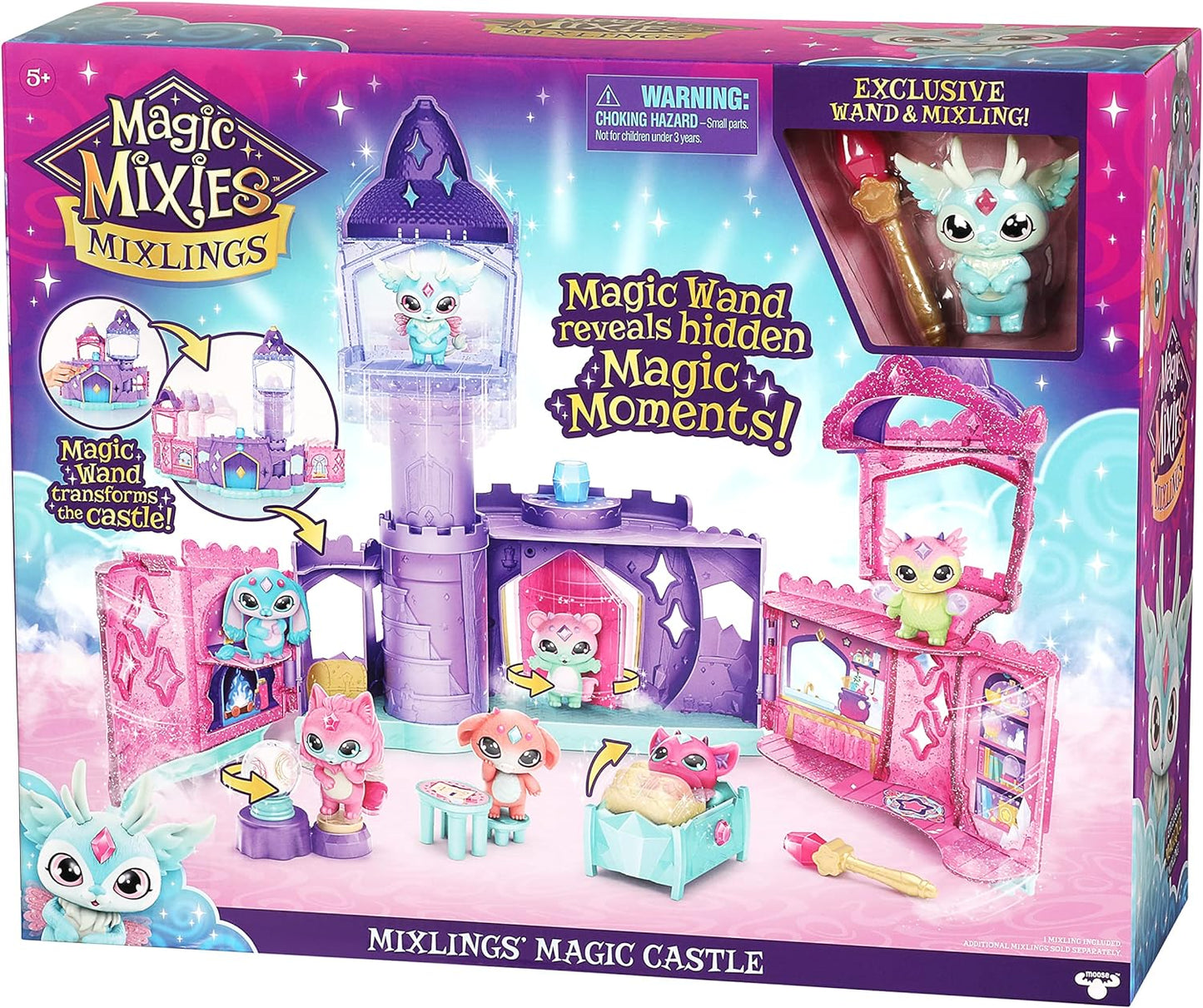 Magic Mixies  Mixlings Magic Castle Playset, Playset expansível com varinha mágica que revela 5 momentos mágicos, para crianças a partir de 5 anos