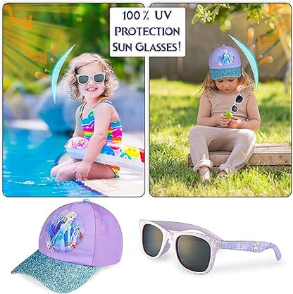 Disney Girls Sunglasses and Baseball Cap Set, Adjustable Sun Hat 100% UV Sunglasses - Girls Gifts